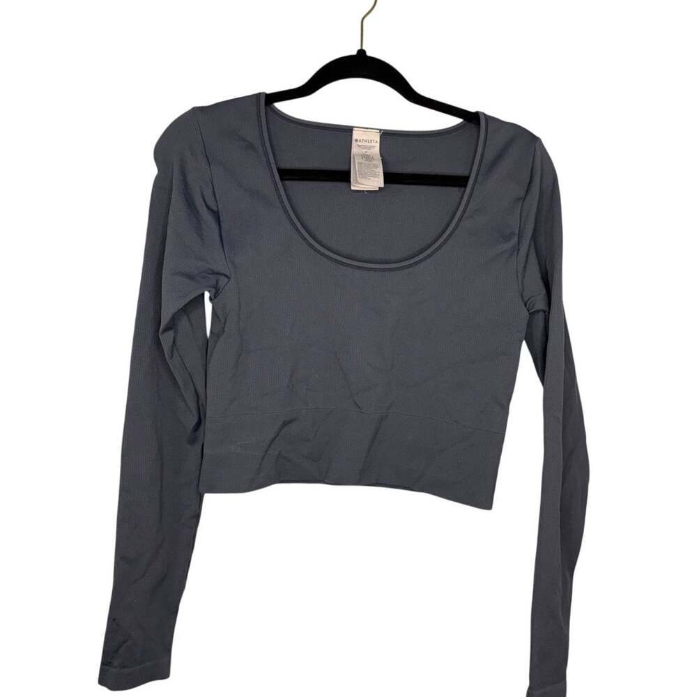 Athleta Cropped Ribbed Long-Sleeved Top Medium Gray Athletic Active Athleisure